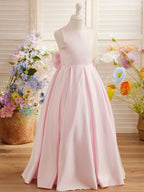 NumberSea - A - line Lace Satin Floor - length First Communion Flower Girl Dress