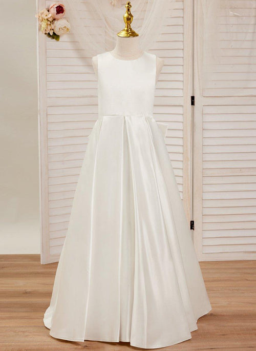 NumberSea - A - line Lace Satin Floor - length First Communion Flower Girl Dress
