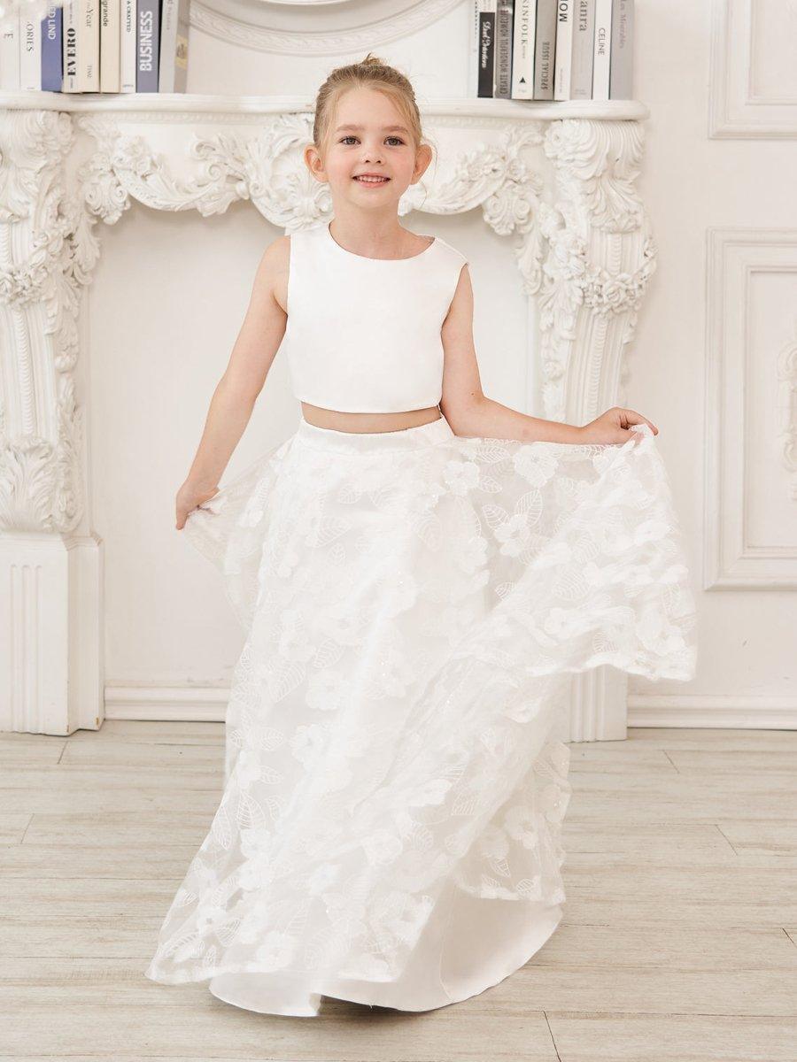 NumberSea - A - line Lace Satin Floor - length Ivory Dress (010146741)