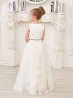 NumberSea - A - line Lace Satin Floor - length Ivory Dress (010146741)
