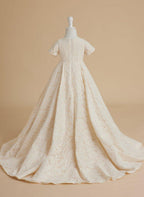 NumberSea - A - line Lace Sweep Train Ivory Dress (010146744)