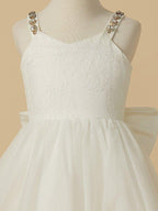 NumberSea - A - Line Lace Tulle Backless Wedding First Communion Flower Girl Dresses