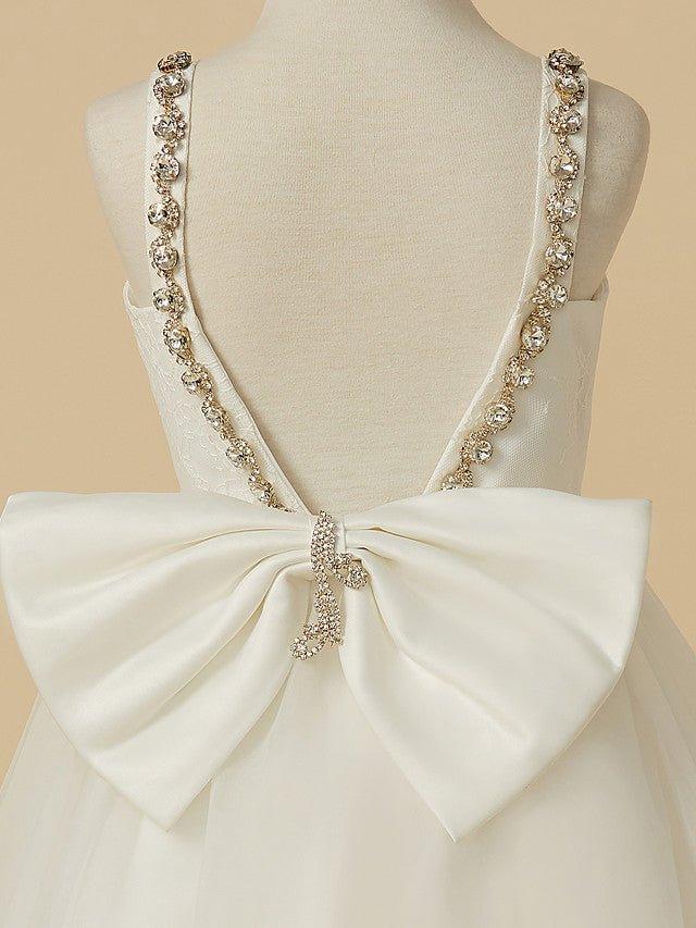 NumberSea - A - Line Lace Tulle Backless Wedding First Communion Flower Girl Dresses