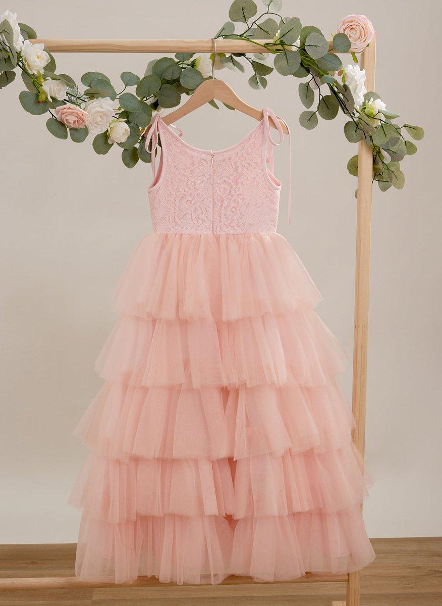 NumberSea - A - line Lace Tulle Floor - length Pink Dress (010220942)