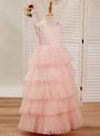 NumberSea - A - line Lace Tulle Floor - length Pink Dress (010220942)