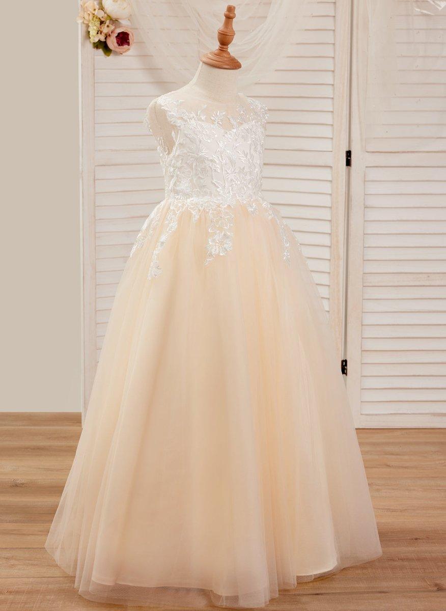 NumberSea - A - line Lace Tulle Floor - length Pink Dress (010226589)