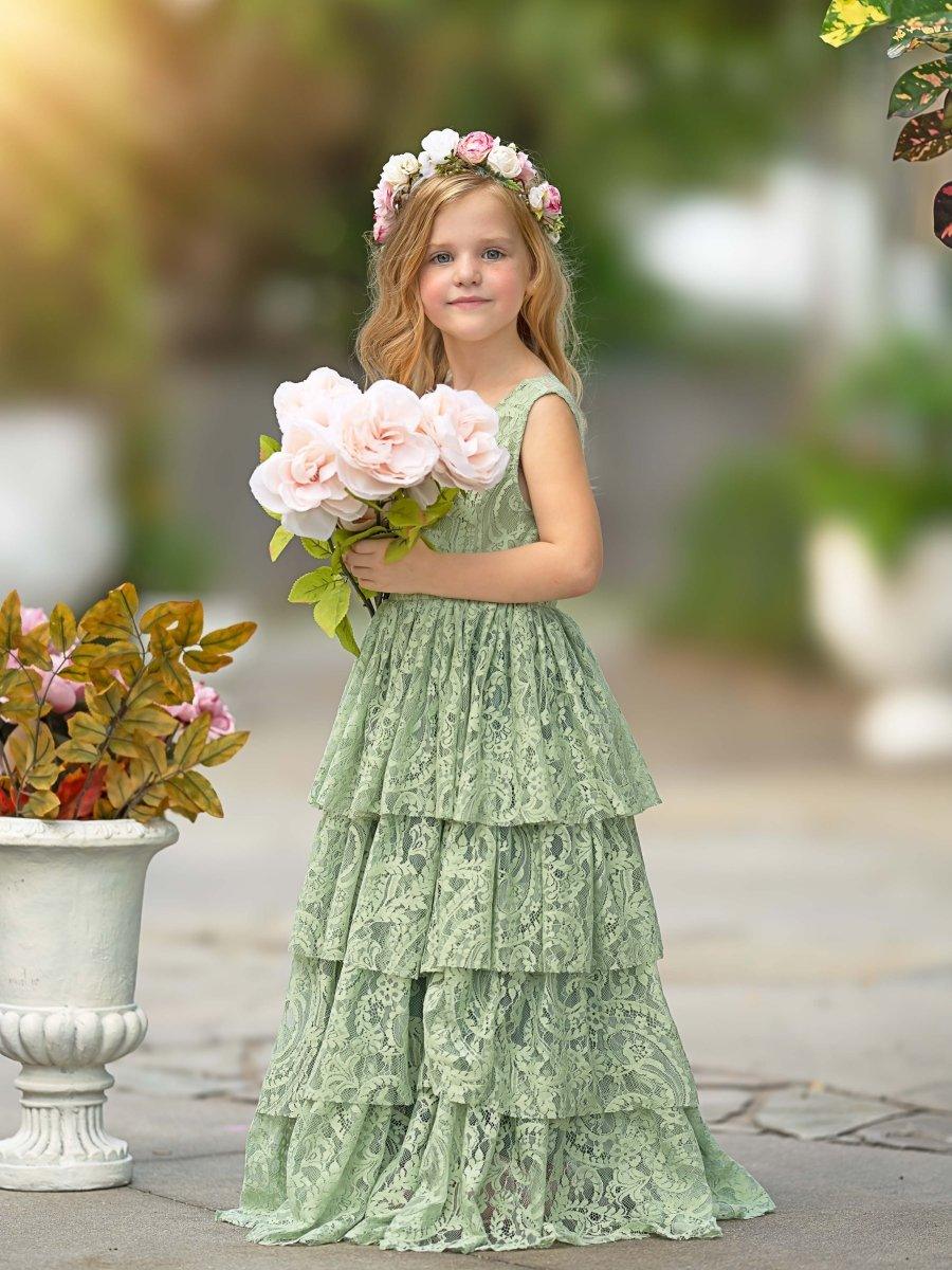 A-Line Lace Tulle Floor-Length Toddler Flower Girl Dress Blushing Pink / 4T