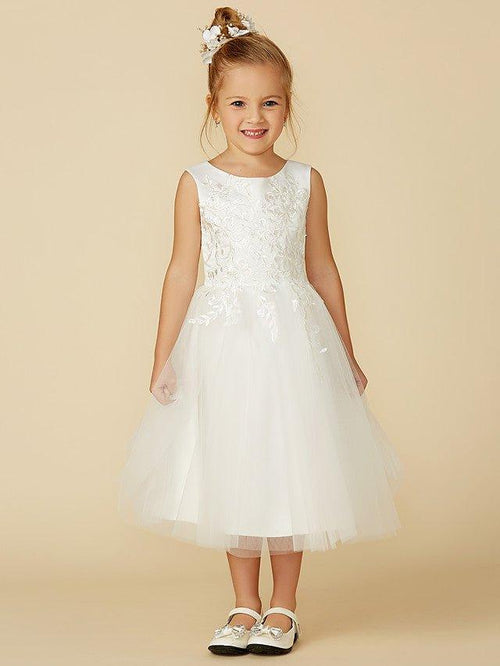 NumberSea - A - Line Lace Tulle Sleeveless Jewel Neck Wedding First Communion Flower Girl Dresses