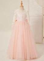 NumberSea - A - line Long Sleeves Lace Tulle Flower Girl Dresses Pink (2003227575)