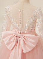 NumberSea - A - line Long Sleeves Lace Tulle Flower Girl Dresses Pink (2003227575)
