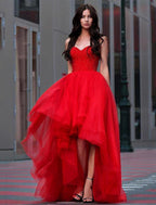 NumberSea - A - Line Luxurious Elegant Party Wear Prom Birthday Dress Sweetheart Neckline Sleeveless Floor Length Tulle with Pleats