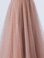 NumberSea - A - Line Luxurious Prom Formal Evening Dress Illusion Neck Backless Sleeveless Floor Length Tulle with Crystals Beading