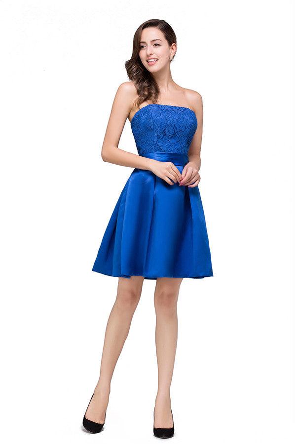 Vestidos de dama de honor mini de corte A con cordones y sin tirantes