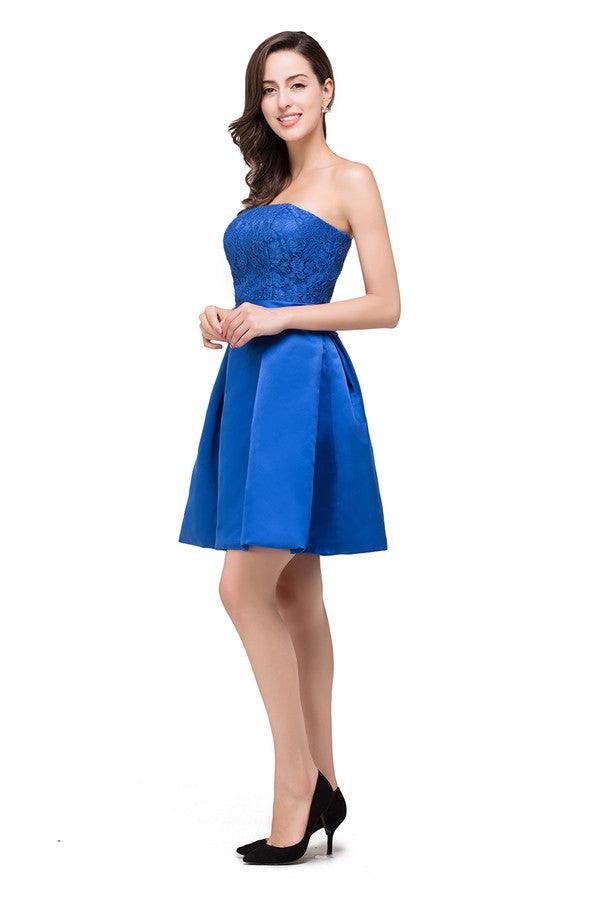Vestidos de dama de honor mini de corte A con cordones y sin tirantes