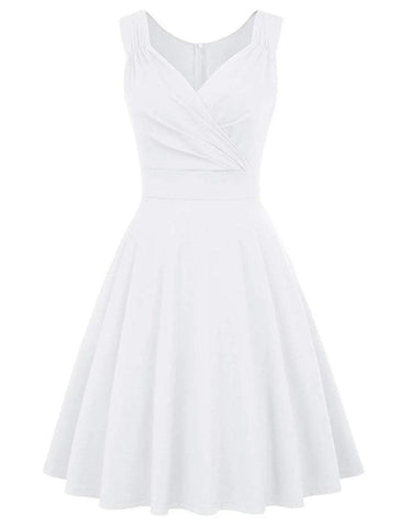 NumberSea - A - Line Minimalist Elegant Party Wear Cocktail Party Dress V Neck Sleeveless Tea Length Spandex with Pleats