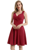 NumberSea - A - Line Minimalist Elegant Party Wear Cocktail Party Dress V Neck Sleeveless Tea Length Spandex with Pleats