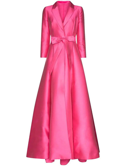 NumberSea - A - Line Minimalist Elegant Wedding Guest Formal Evening Dress Shirt Collar 3/4 Length Sleeve Sweep / Brush Train Satin with Sash / Ribbon Bow(s) Pure Color