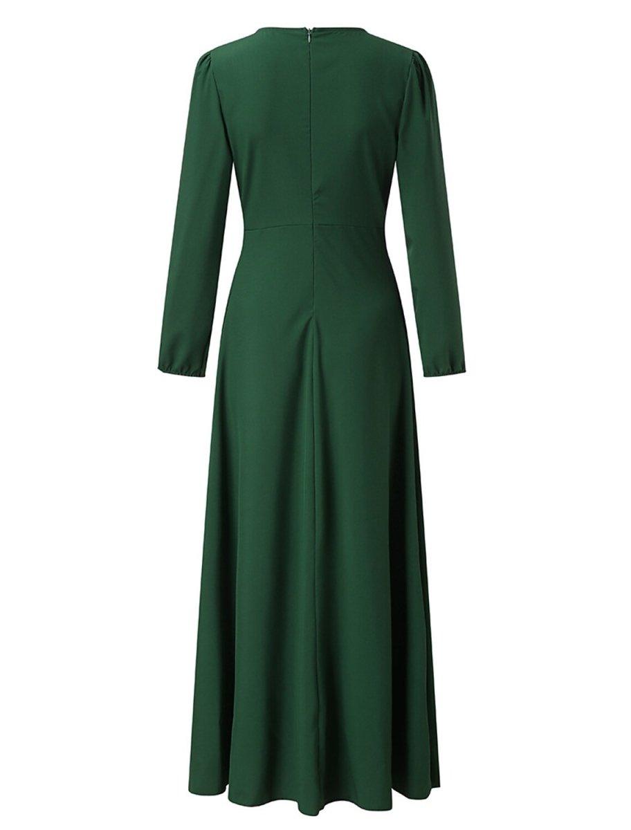 NumberSea - A - Line Minimalist Elegant Wedding Guest Formal Evening Dress V Neck Long Sleeve Floor Length Stretch Chiffon with Pure Color Strappy