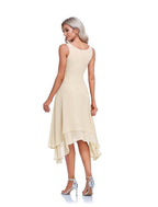 NumberSea - A - Line Mother of the Bride Dress Elegant High Low Wrap Included Jewel Neck Asymmetrical Tea Length Imitated Silk Sleeveless Wrap Included with Beading Ruffles Embroidery