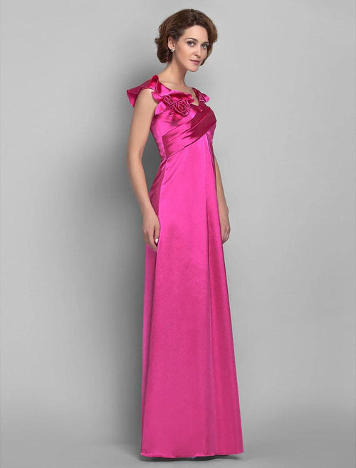 NumberSea - A - Line Mother of the Bride Dress Floral Off Shoulder Floor Length Satin Sleeveless with Ruffles Side Draping Flower