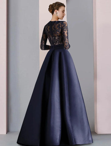 NumberSea - A - Line Mother of the Bride Dress Formal Party Elegant V Neck Floor Length Satin Lace Half Sleeve with Bow(s) Pleats Split Front