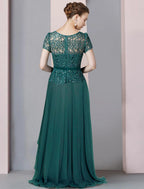 NumberSea - A - Line Mother of the Bride Dress Formal Party Sparkle & Shine Elegant V Neck Floor Length Chiffon Sequined Short Sleeve with Pleats Sequin