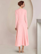 NumberSea - A - Line Mother of the Bride Dress Formal Wedding Guest Elegant High Low Scoop Neck Asymmetrical Ankle Length Stretch Fabric Long Sleeve with Ruffles