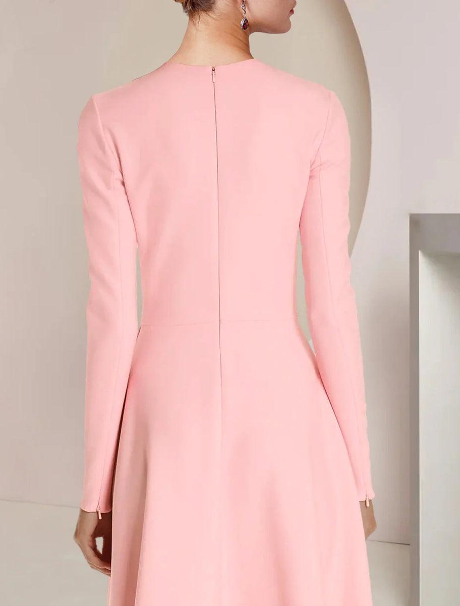 NumberSea - A - Line Mother of the Bride Dress Formal Wedding Guest Elegant High Low Scoop Neck Asymmetrical Ankle Length Stretch Fabric Long Sleeve with Ruffles