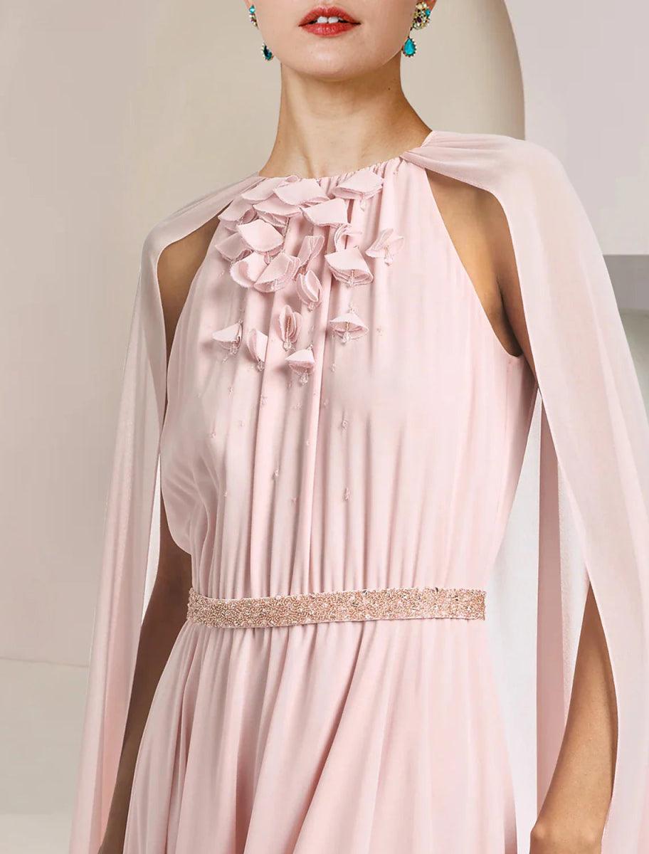 NumberSea - A - Line Mother of the Bride Dress Formal Wedding Guest Elegant Scoop Neck Floor Length Chiffon Sleeveless with Sash / Ribbon Flower