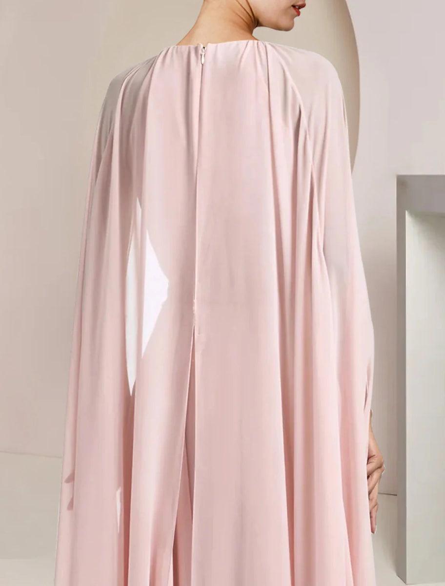 NumberSea - A - Line Mother of the Bride Dress Formal Wedding Guest Elegant Scoop Neck Floor Length Chiffon Sleeveless with Sash / Ribbon Flower