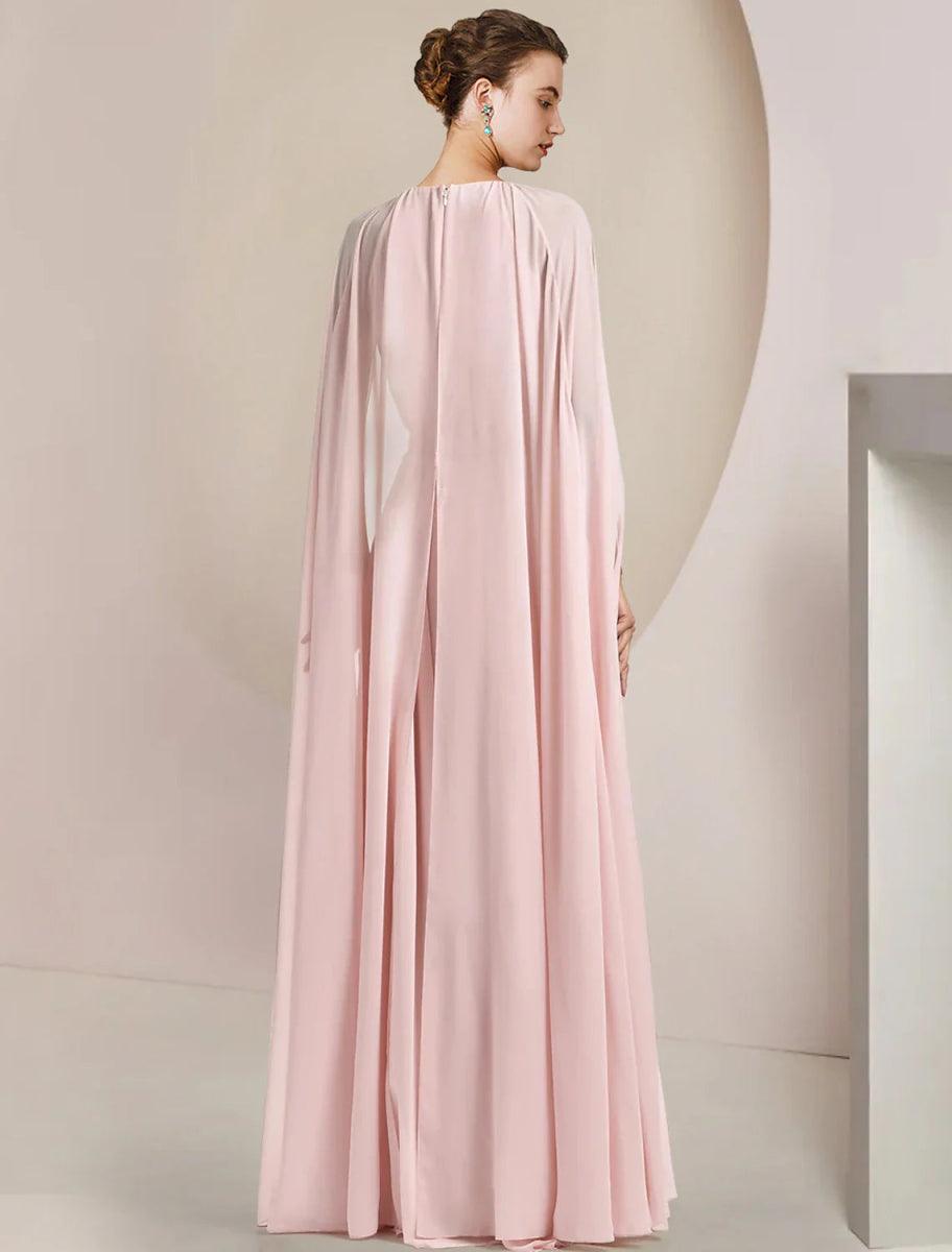 NumberSea - A - Line Mother of the Bride Dress Formal Wedding Guest Elegant Scoop Neck Floor Length Chiffon Sleeveless with Sash / Ribbon Flower