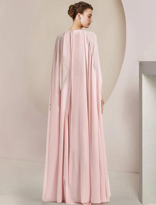 NumberSea - A - Line Mother of the Bride Dress Formal Wedding Guest Elegant Scoop Neck Floor Length Chiffon Sleeveless with Sash / Ribbon Flower