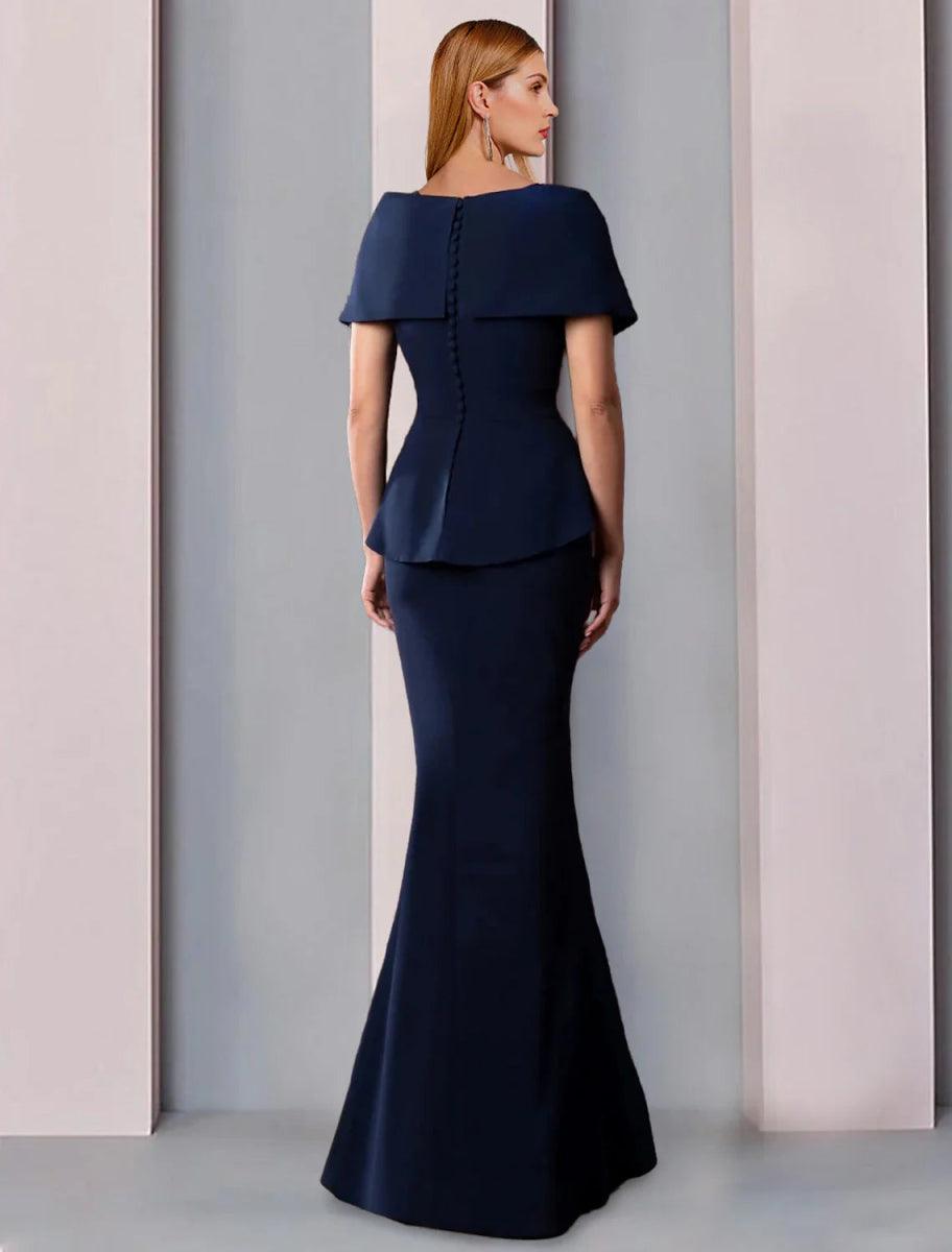 NumberSea - A - Line Mother of the Bride Dress Formal Wedding Guest Elegant Square Neck Floor Length Stretch Fabric Short Sleeve with Ruffles Solid Color