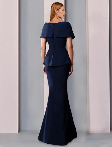 NumberSea - A - Line Mother of the Bride Dress Formal Wedding Guest Elegant Square Neck Floor Length Stretch Fabric Short Sleeve with Ruffles Solid Color