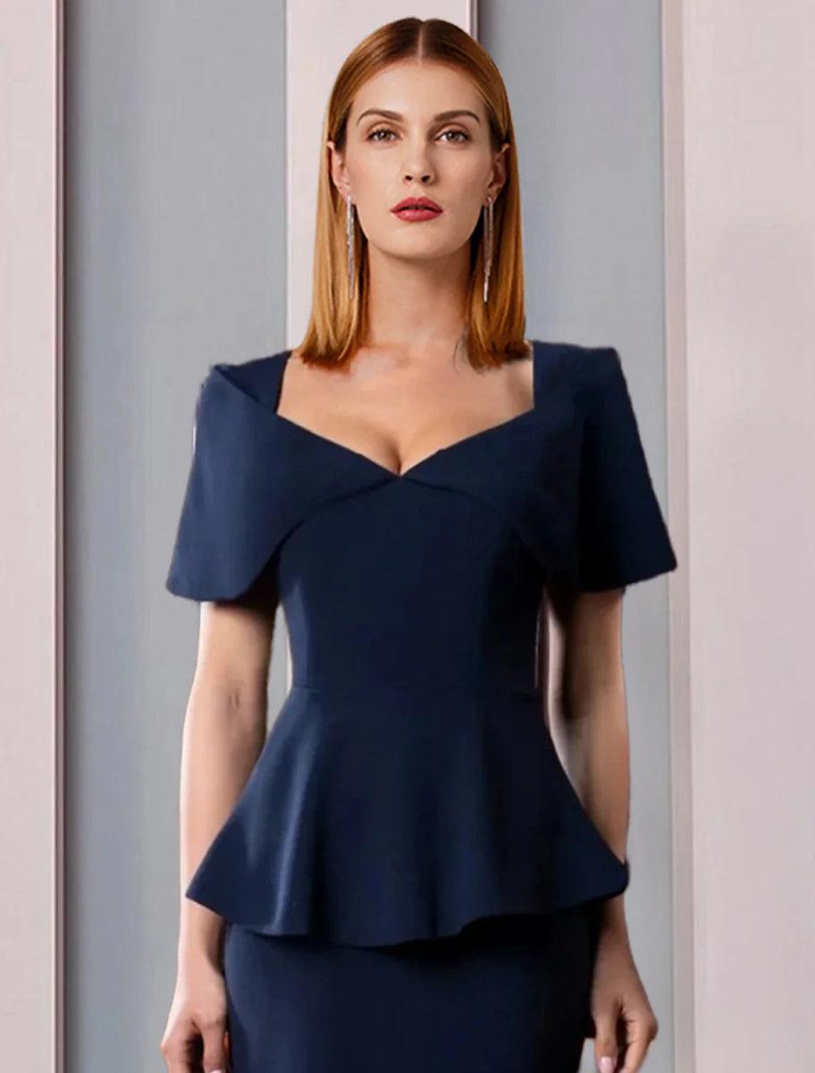 NumberSea - A - Line Mother of the Bride Dress Formal Wedding Guest Elegant Square Neck Floor Length Stretch Fabric Short Sleeve with Ruffles Solid Color