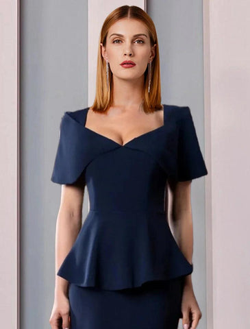 NumberSea - A - Line Mother of the Bride Dress Formal Wedding Guest Elegant Square Neck Floor Length Stretch Fabric Short Sleeve with Ruffles Solid Color