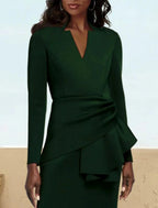 NumberSea - A - Line Mother of the Bride Dress Formal Wedding Guest Elegant V Neck Floor Length Satin Long Sleeve with Ruching