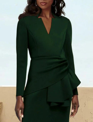 NumberSea - A - Line Mother of the Bride Dress Formal Wedding Guest Elegant V Neck Floor Length Satin Long Sleeve with Ruching