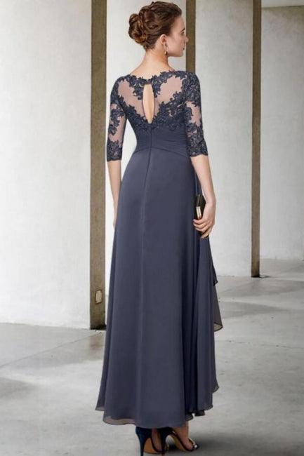 Vestido de madre de la novia de corte A, talla grande, largo hasta los tobillos, de gasa, con encaje y media manga