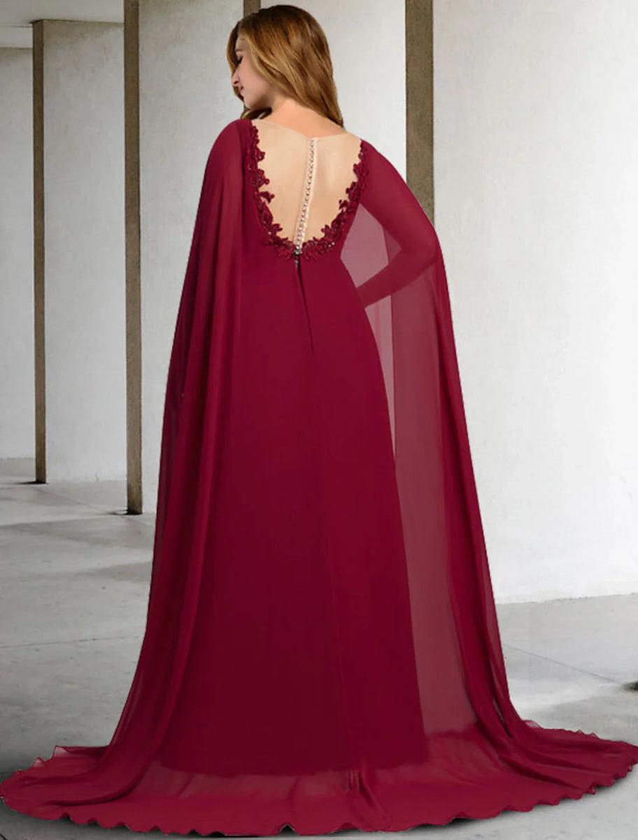 NumberSea - A - Line Mother of the Bride Dress Plus Size Hide Belly Elegant V Neck Sweep / Brush Train Chiffon Lace Sleeveless Cap Sleeve No with Pleats Beading Appliques
