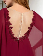 NumberSea - A - Line Mother of the Bride Dress Plus Size Hide Belly Elegant V Neck Sweep / Brush Train Chiffon Lace Sleeveless Cap Sleeve No with Pleats Beading Appliques