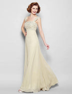 NumberSea - A - Line Mother of the Bride Dress Sparkle & Shine Straps Floor Length Chiffon Sleeveless No with Beading