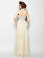 NumberSea - A - Line Mother of the Bride Dress Sparkle & Shine Straps Floor Length Chiffon Sleeveless No with Beading