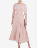NumberSea - A - Line Mother of the Bride Dress Wedding Guest Church Elegant Petite Sweet Bateau Neck Tea Length Stretch Chiffon Half Sleeve with Pleats Fall