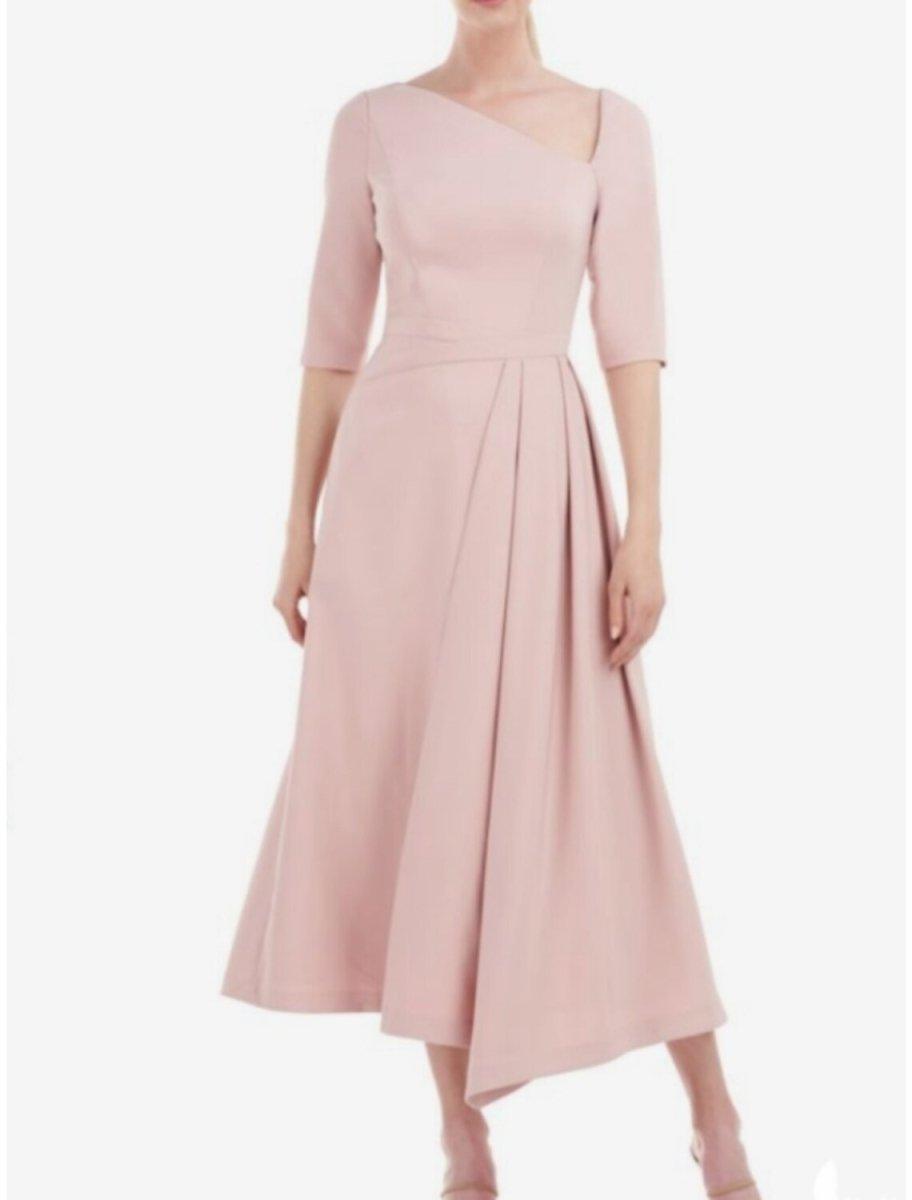 NumberSea - A - Line Mother of the Bride Dress Wedding Guest Church Elegant Petite Sweet Bateau Neck Tea Length Stretch Chiffon Half Sleeve with Pleats Fall