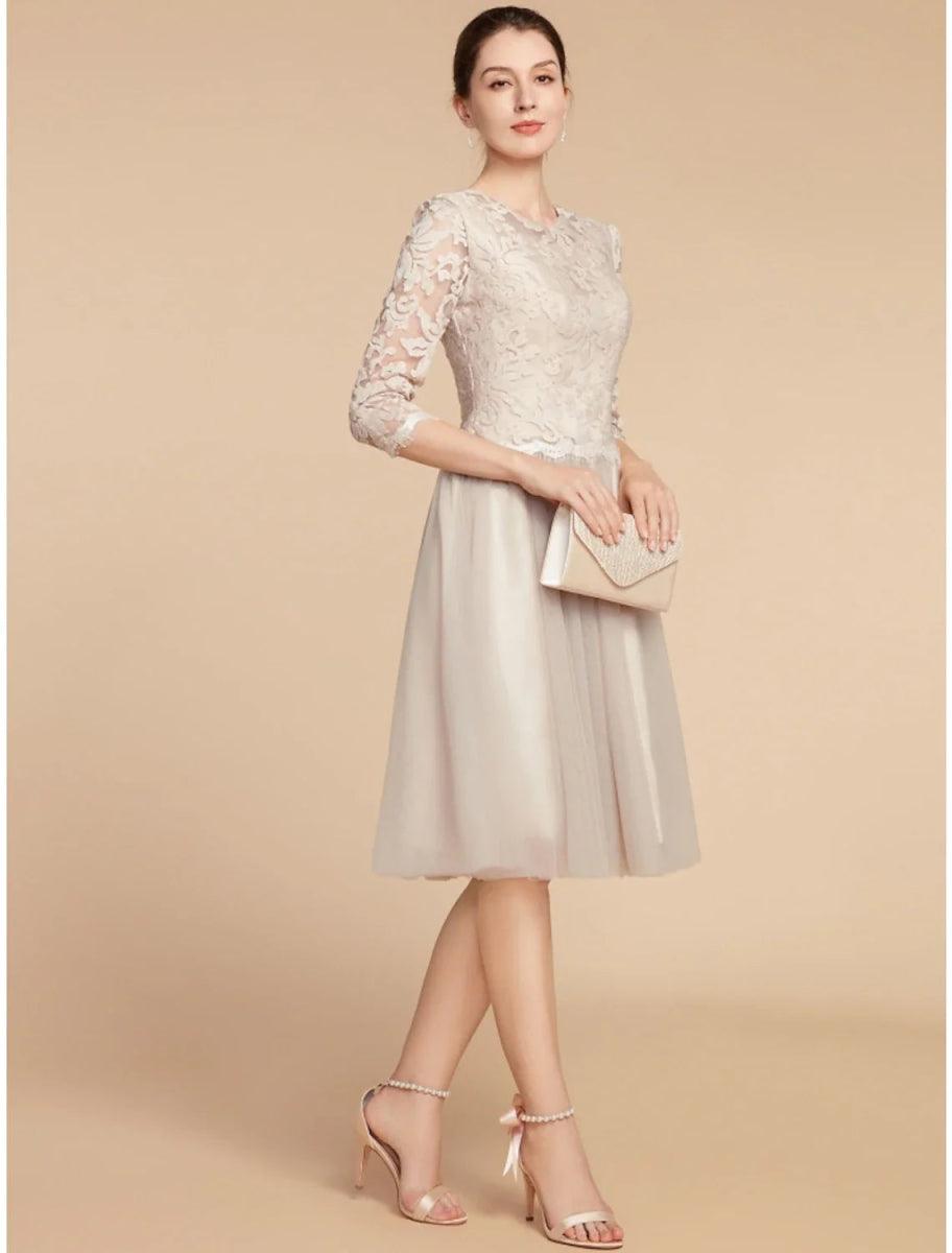 A-Line Mother of the Bride Dress Wedding Guest Elegant Petite Jewel Ne