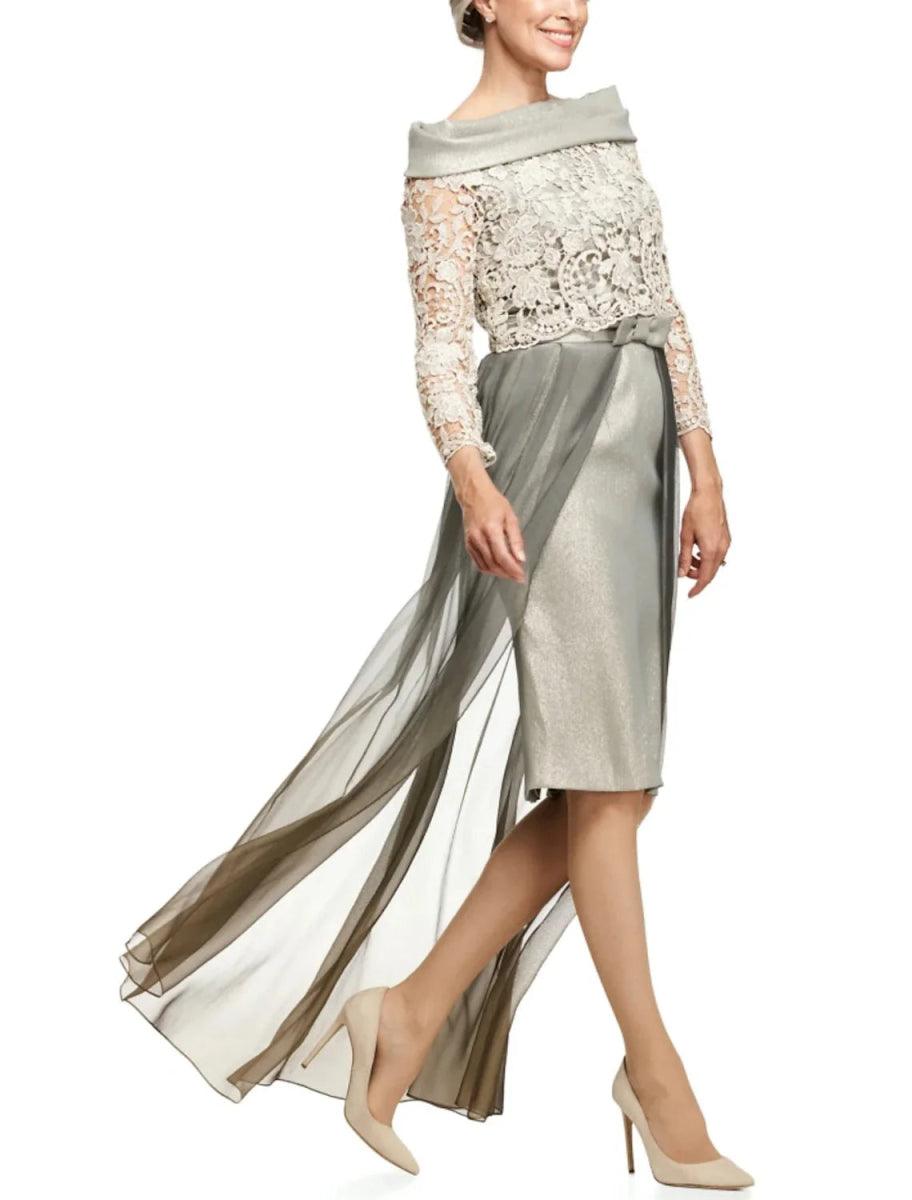 NumberSea-A-Line Mother of the Bride Dress Wedding Guest Elegant Petite Scoop Neck Knee Length Satin Long Sleeve with Lace Bow(s) Ruching NumberSea-A-Line Mother of the Bride Dress Wedding Guest Elegant Petite Scoop Neck Knee Length Satin Long Sleeve with Lace Bow(s) Ruching