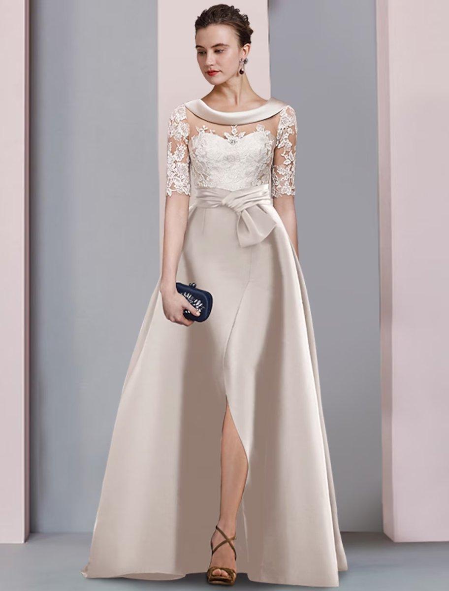 A-Line Mother of the Bride Dress Wedding Guest Elegant Scoop Neck Floo