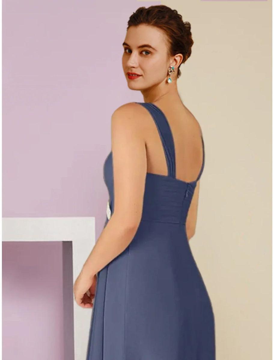 NumberSea - A - Line Mother of the Bride Dress Wedding Guest Elegant Square Neck Ankle Length Chiffon Long Sleeve with Crystal Brooch Ruching