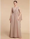 NumberSea - A - Line Mother of the Bride Dress Wedding Guest Elegant V Neck Ankle Length Chiffon Lace Sleeveless with Ruching Solid Color